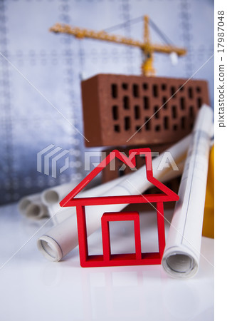 Construction site, crane and Blueprints Construction site, crane and Blueprints 17987048