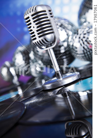 Vintage microphone and Music background Vintage microphone and Music background 17987061