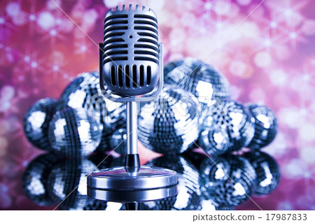Music background, microphone and Disco Balls 17987833