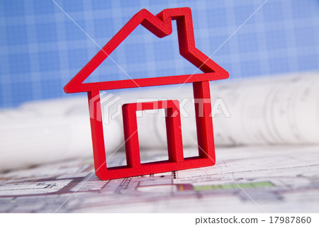 Home model with blueprint drawing Home model with blueprint drawing 17987860
