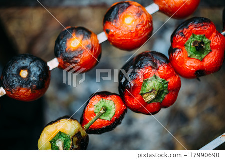 Veggies on barbeque: tomatoes, red bell pepper 17990690