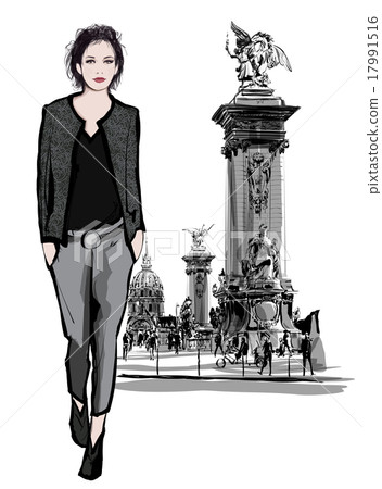 woman walking on Alexandre III Bridge 17991516
