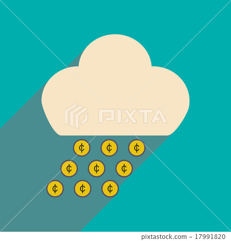 Flat with shadow icon cloud and rain of coins Flat with shadow icon cloud and rain of coins 17991820