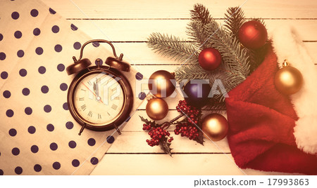 Alarm clock and christmas baubles Alarm clock and christmas baubles 17993863