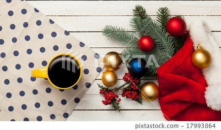 Cup of coffee and baubles Cup of coffee and baubles 17993864