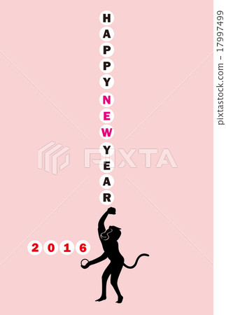 新年卡2016年 - 猴子的球投擲(垂直寫作 - 粉紅色背景 - 明信片模板) 新年卡2016年 - 猴子的球投擲(垂直寫作 - 粉紅色背景 - 明信片模板) 17997499