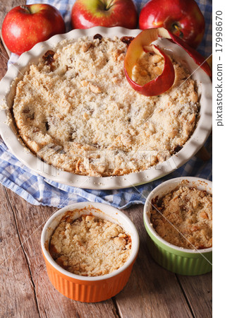 Traditional apple crisp close-up in baking dish 17998670