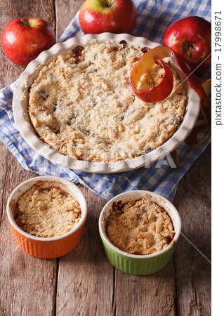 Crumble with apples close-up in baking dish 17998671
