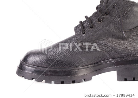 Close up of black working boot. 17999434