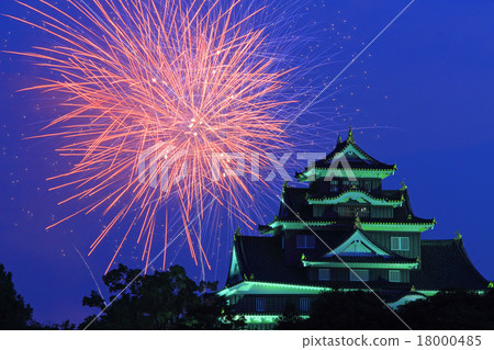 August Okayama Okayama castle Temporary ceremonial light up and fireworks display 18000485