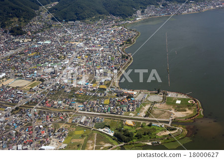Aerial view of the vicinity of the center of Shimosuwa-machi, Suwa-gun, Nagano Prefecture Aerial view of the vicinity of the center of Shimosuwa-machi, Suwa-gun, Nagano Prefecture 18000627