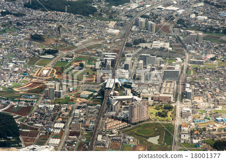 Aerial view of Mt. Nagareyama's forest station in Tsukuba Express 18001377