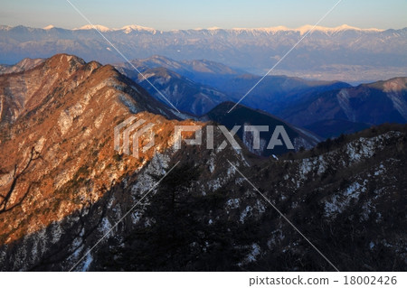 從Misaka山/ Onigatake到Okutake和南阿爾卑斯山的Ridgeline 從Misaka山/ Onigatake到Okutake和南阿爾卑斯山的Ridgeline 18002426