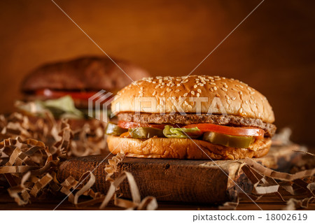 Burger on wood background 18002619