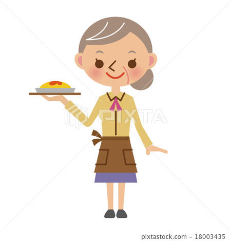 Senior woman working as a restaurant staff Senior woman working as a restaurant staff 18003435