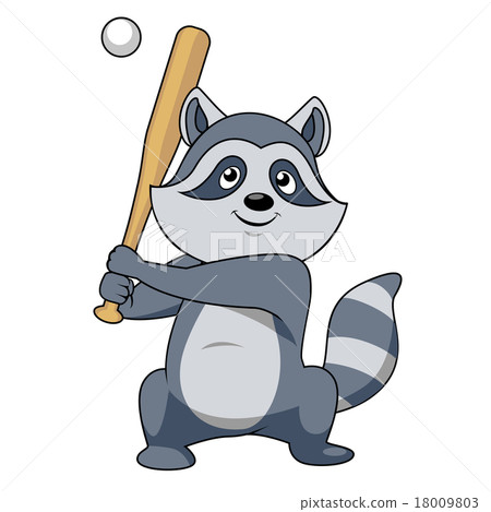 Cartoon raccoon baseball player character 18009803