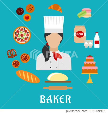 Baker profession and pastries flat icons 18009913