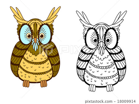 Cartoon colorful and outline eagle owl Cartoon colorful and outline eagle owl 18009914