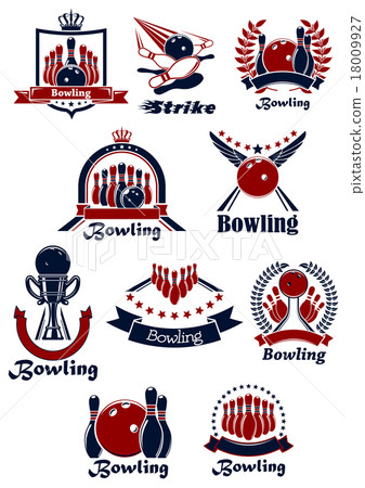 Bowling sporting club emblems with items Bowling sporting club emblems with items 18009927