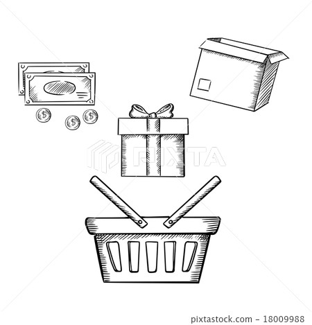 Shopping basket, gift, parcel and money Shopping basket, gift, parcel and money 18009988