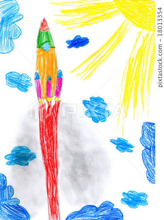 child drawing. launch space rocket child drawing. launch space rocket 18013354
