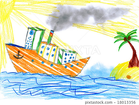 child drawing. ship and island child drawing. ship and island 18013356