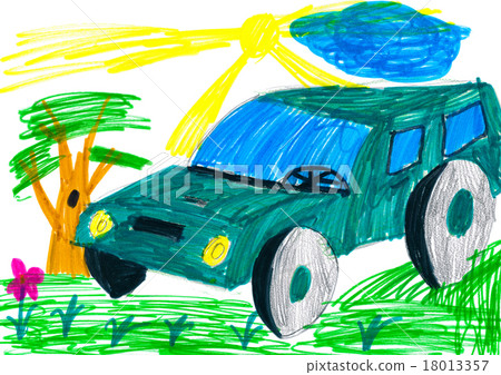 child drawing. car rides on a meadow child drawing. car rides on a meadow 18013357