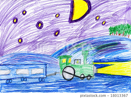 child drawing. train at night. child drawing. train at night. 18013367