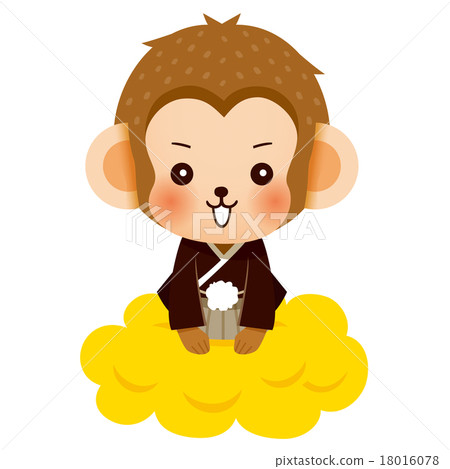 A cute monkey in a hakama ride on a musky cloud 18016078