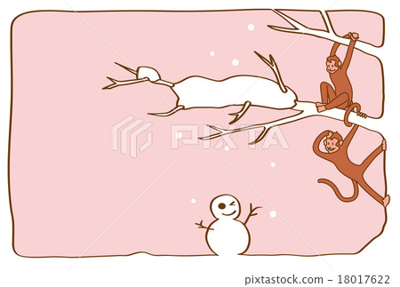 猴子和雪人(設計正確的佈局,水平 - 粉紅色背景 - 明信片模板) 猴子和雪人(設計正確的佈局,水平 - 粉紅色背景 - 明信片模板) 18017622
