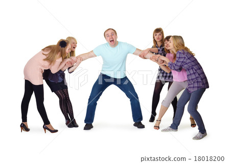 Girls pull man's hands 18018200