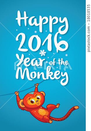 Happy 2016 Year of the Red Monkey. Funny cartoon 18018535
