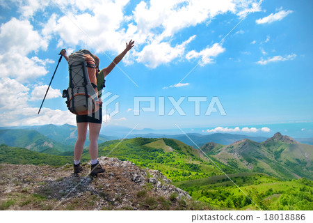 Young happy woman with backpack Young happy woman with backpack 18018886