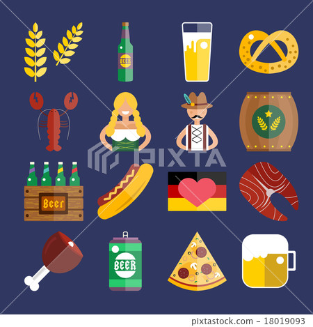 Set of flat Oktoberfest vector icons. Bottle Beer - Stock Illustration ...