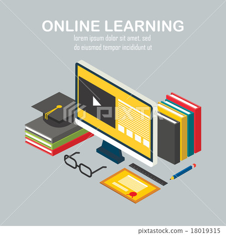 Isometric vector linear illustration of e-learning - Stock Illustration ...