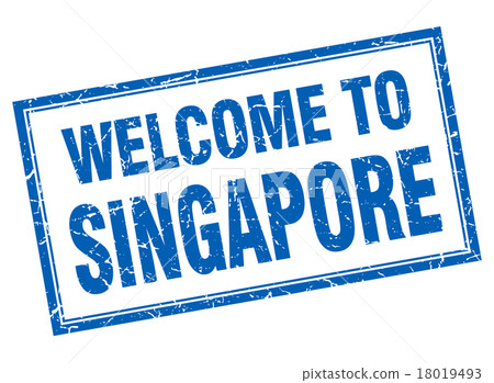 Singapore blue square welcome isolated stamp Singapore blue square welcome isolated stamp 18019493