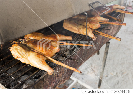 hot roasting chicken on smoked grill barbecue hot roasting chicken on smoked grill barbecue 18024406