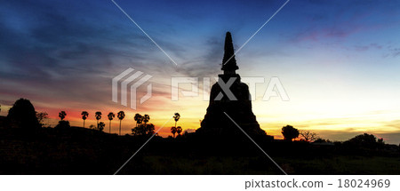 silhouette of old Pagoda in Ayutthaya,Thailand 18024969