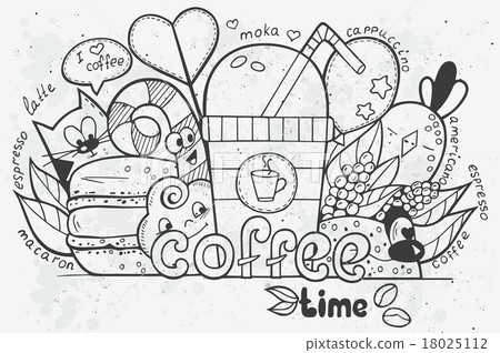 Illustration vector doodles drawn time for coffee - Stock Illustration ...