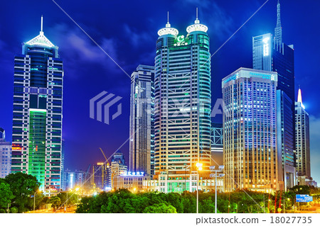 Night view skyscrapers,  Shanghai, China 18027735