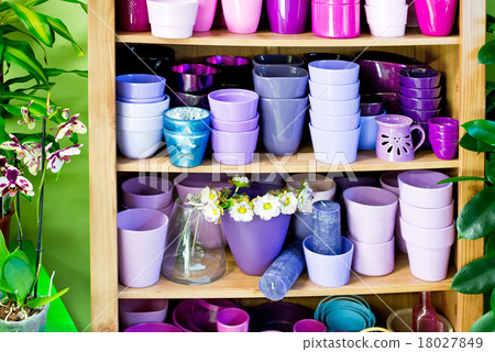 flowerpots in a shelf in a market flowerpots in a shelf in a market 18027849