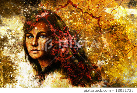 Young woman with long dark hair and blue eye, with 18031723