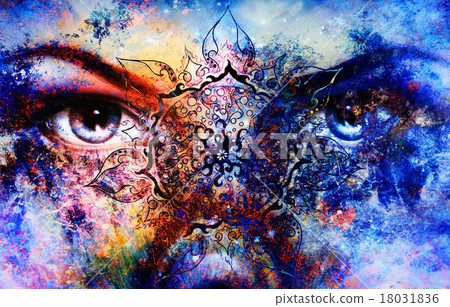 Blue goddess women eye, multicolor background with Blue goddess women eye, multicolor background with 18031836