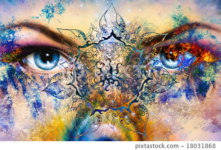 Blue goddess women eye, multicolor background with 18031868