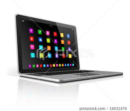 High Tech Laptop Computer with apps icons High Tech Laptop Computer with apps icons 18032878