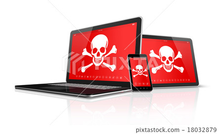 Laptop tablet pc and smartphone with pirate symbol Laptop tablet pc and smartphone with pirate symbol 18032879