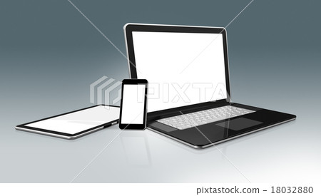 High Tech computer set. Laptop, mobile phone High Tech computer set. Laptop, mobile phone 18032880