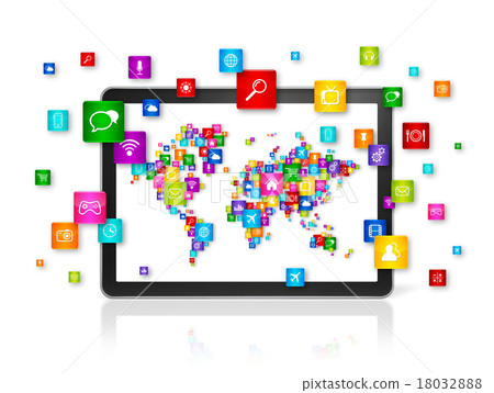World map made of icons on Tablet PC 18032888