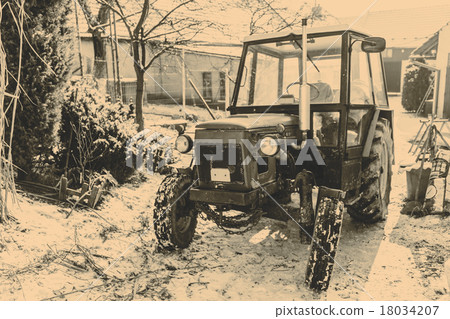 Old red Czech tractor in the winter 18034207