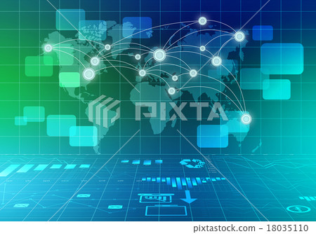 World Map with dots and lines between cities 18035110